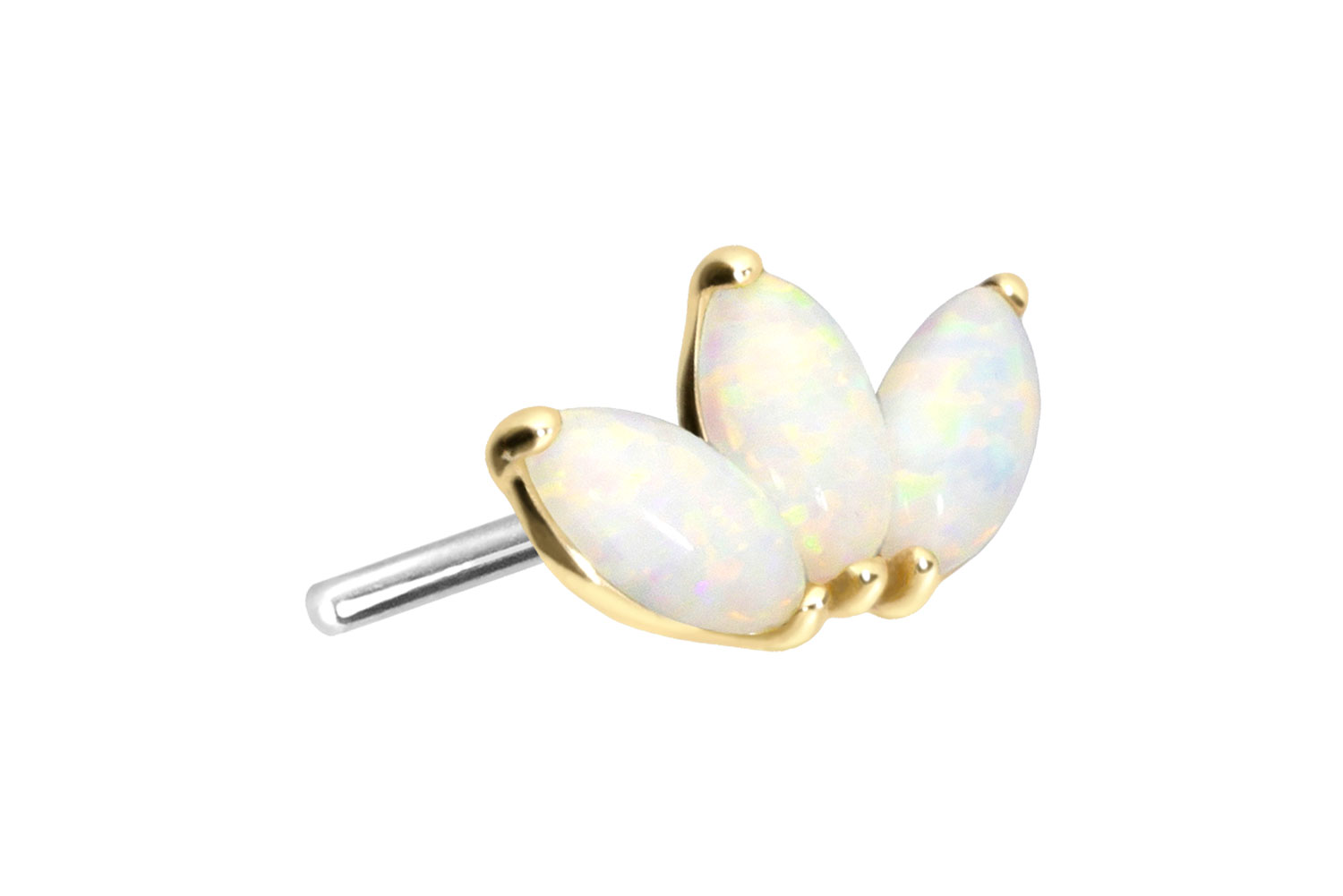 14 Karat Gold Aufsatz mit Titan Push Pin LOTUSBLÜTE + SYNTHETISCHE OPALE von Piercingline